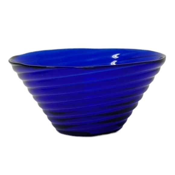 Vintage Cobalt Blue Swirl Bowl Concentric Rings Textured Optic Glass Serving Bow - Picture 1 of 8